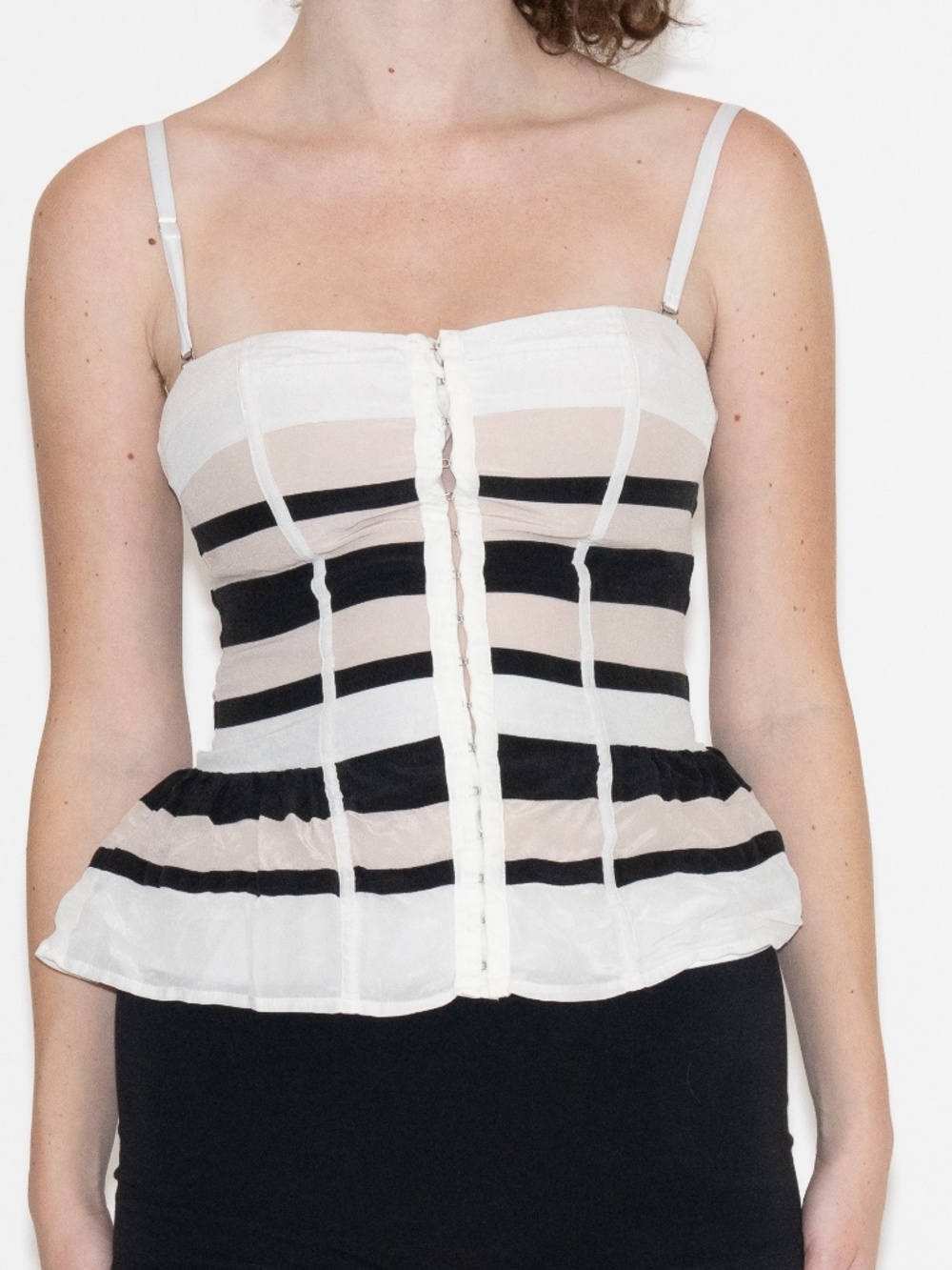 BEBE silk tank top corset style w/ boning peplum size small striped